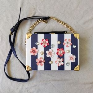 Aldo Floral Detail Clasp Box Mini Purse Striped